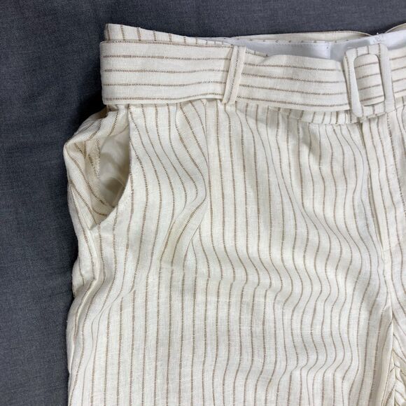 Lane Bryant Linen Dress Pants Womens 26 Cream Striped Belted Wide Leg Comfy New - Picture 5 of 16